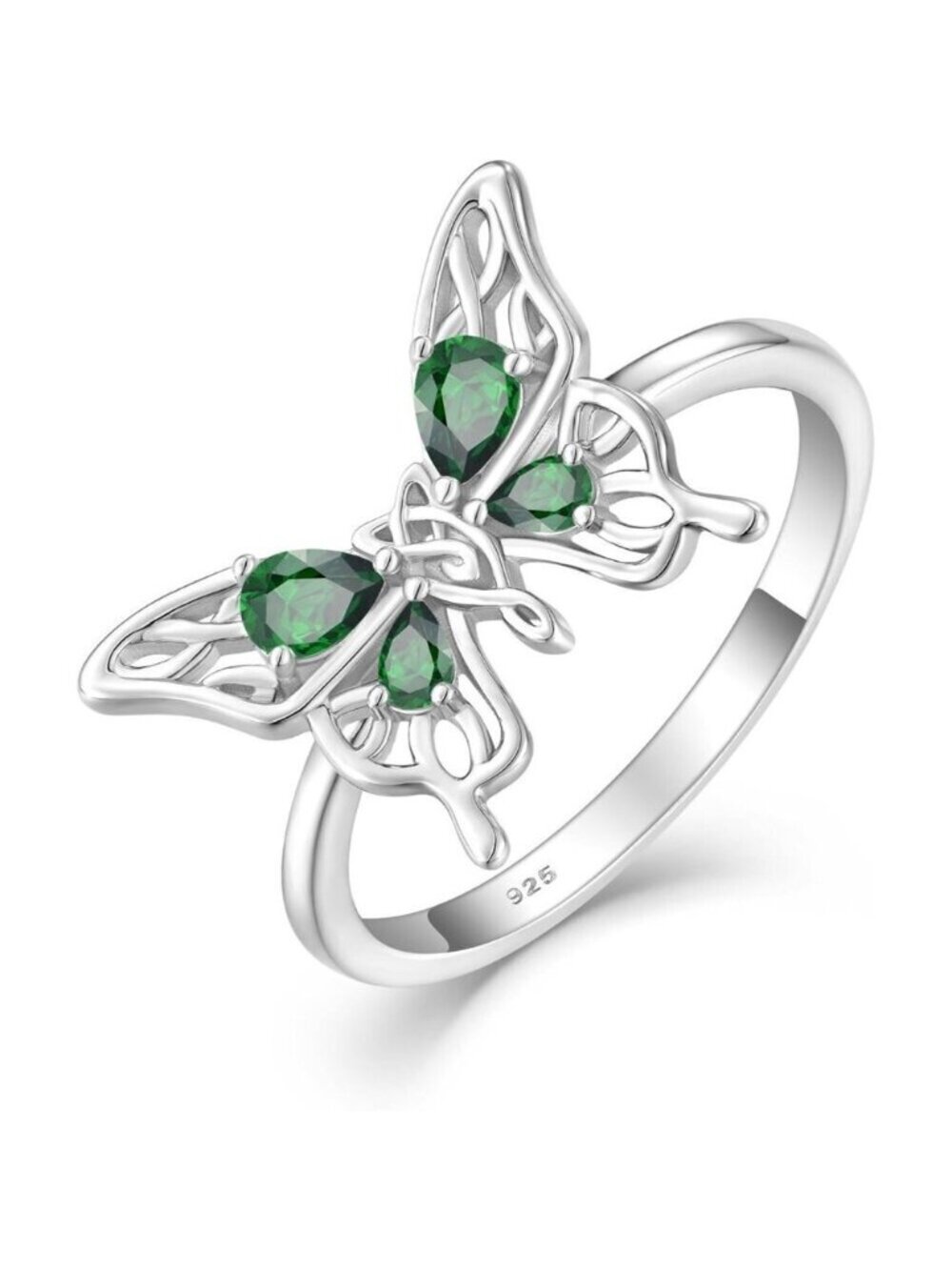 🆕 Women Green Big Butterfly Statement Ring Solid Sterling Birthstone Jewelry